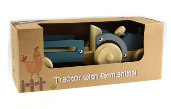 WOODEN TRACTOR W SHEEP DOG