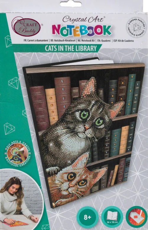 CRYSTAL ART NOTEBOOK CATS IN THE LIBRARY