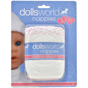 DOLLS WORLD NAPPIES 5 PACK
