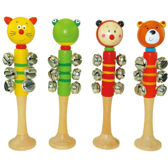 WOODEN ANIMAL BELL STICK W/BASE