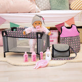 BAYER DOLL TRAVEL BED & ACCESS PNK/GRY