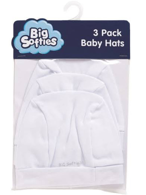 BIG SOFTIES 3 PK BABY HATS WHITE